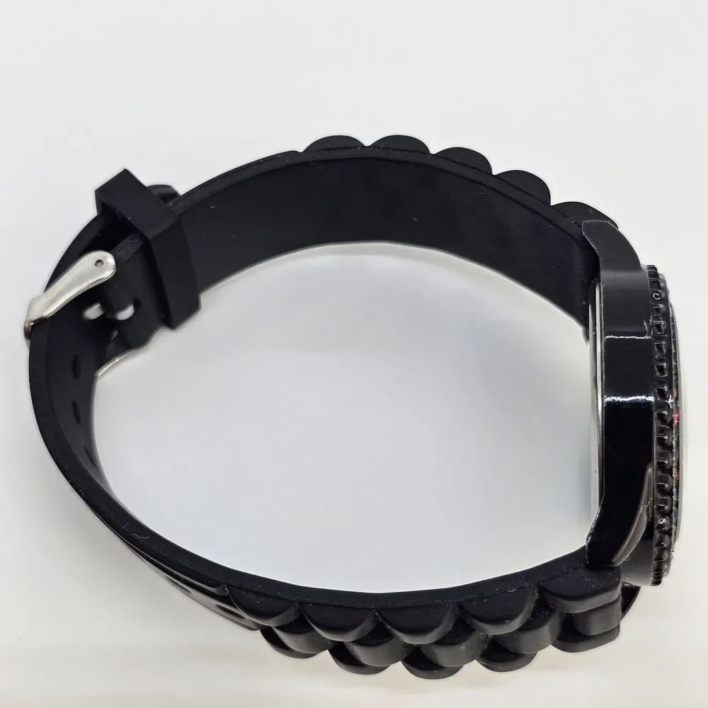 38MM Watch Women Black Dial Multicolor Bezel Black Plastic Bands‎ New Battery